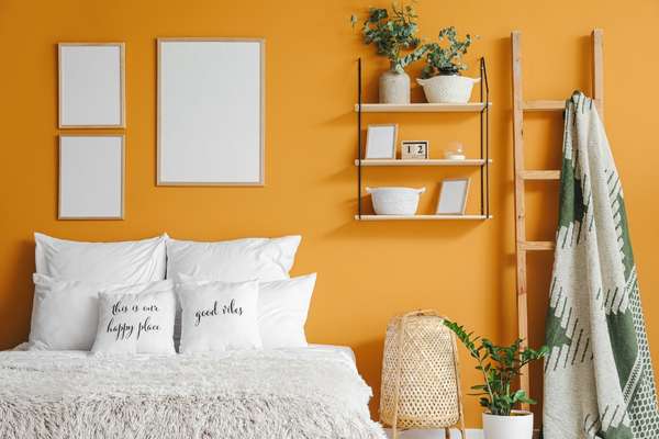 Orange Bedroom-Accented Wallpaper